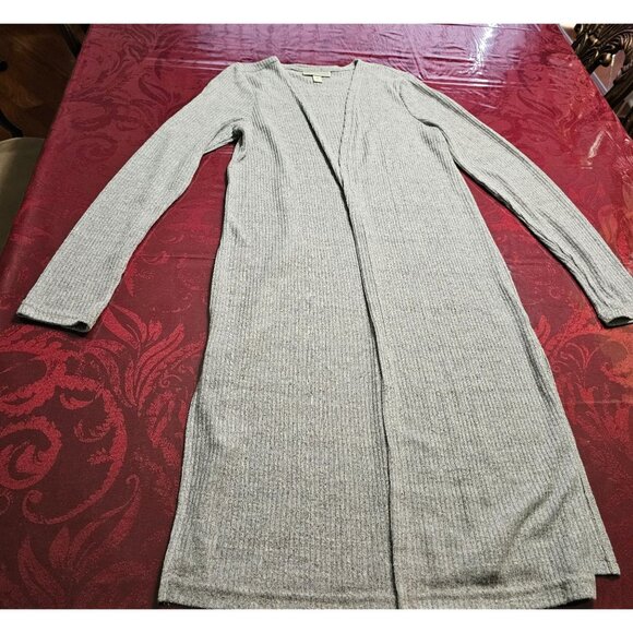 Dana Buchman Long Gray Ribbed Open-Front Cardigan Sz M Casual Comfort Career - Picture 3 of 10